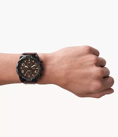 Fossil Bronson Chronograph Dark Brown Dial Brown Leather Strap (FS5875)